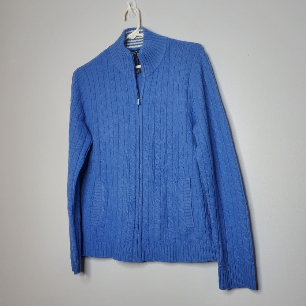 Jones New York L Blue Zip Up Cardigan Sweater Vintage Angora